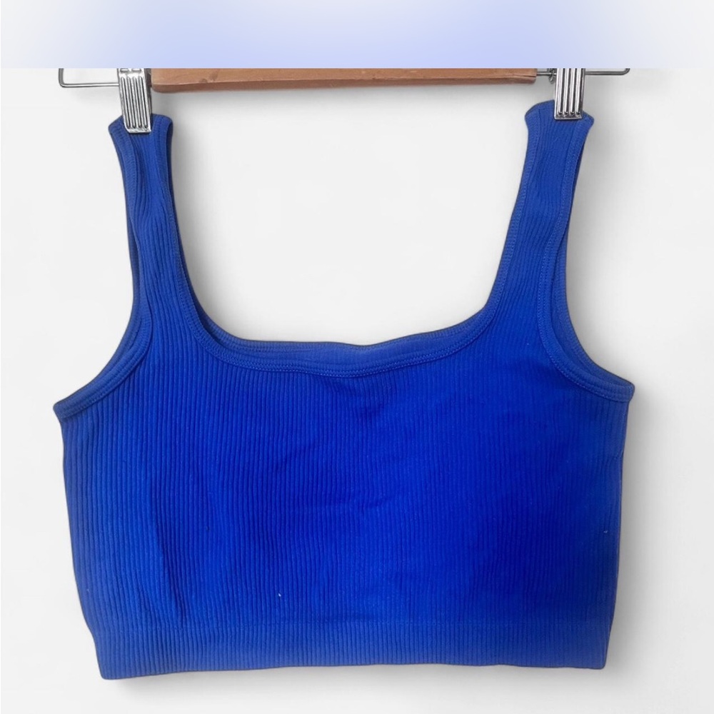SHEIN Blue Sleeveless Fitted Crop Tank Top